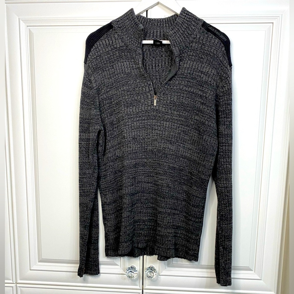 Calvin Klein Jeans Men’s Size XL Grey 1/2 Zip Front Sweater w/Stand Up Collar